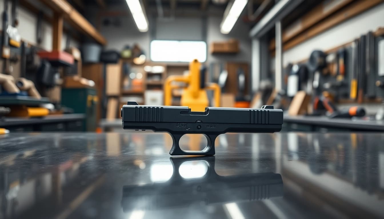 Showcase of a glock 43x slide highlighting its precision design and craftsmanship.