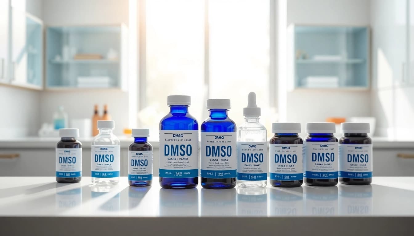 Order high-quality DMSO products with a variety of packaging shown in a professional setting.