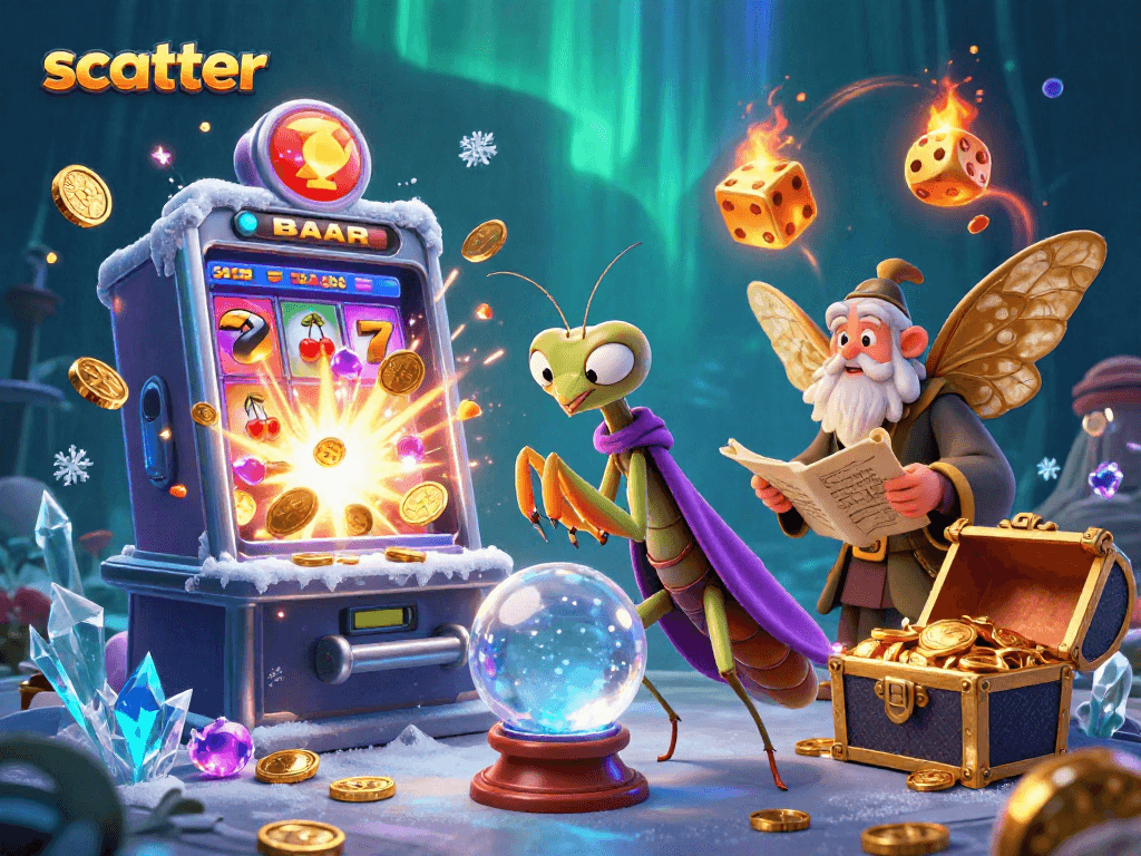 Experience the thrill of scatter wins with a colorful slot scene of fortune tellers and jackpots