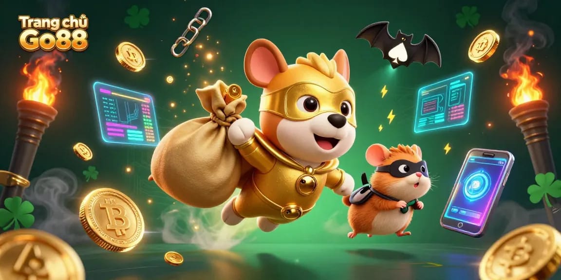 Experience the thrill of gaming at Trang chủ Go88 with vibrant casino elements and a superhero theme.