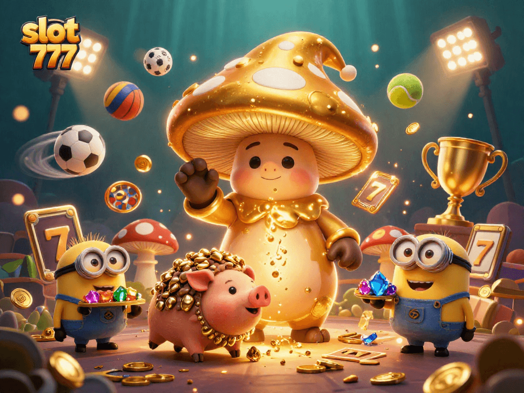 Win big with slot 777 in this vibrant 3D casino scene filled with magical characters and dynamic game elements.