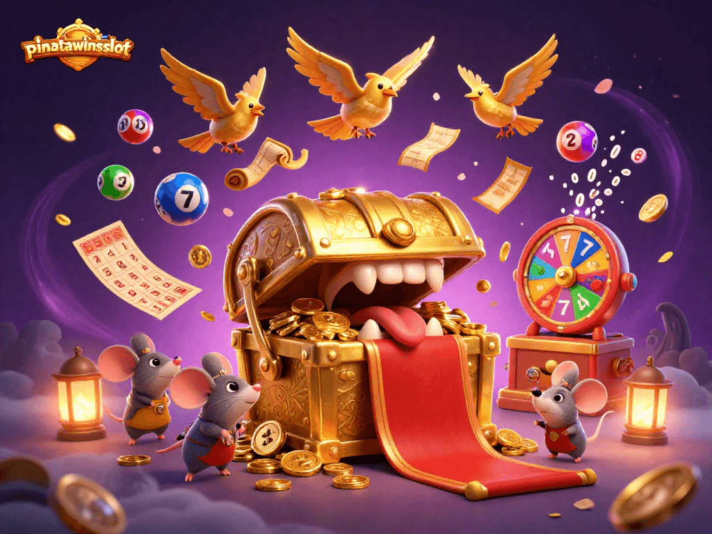 Spin to win with pinatawinsslot as adventurer mice seek riches amidst colorful lottery elements.