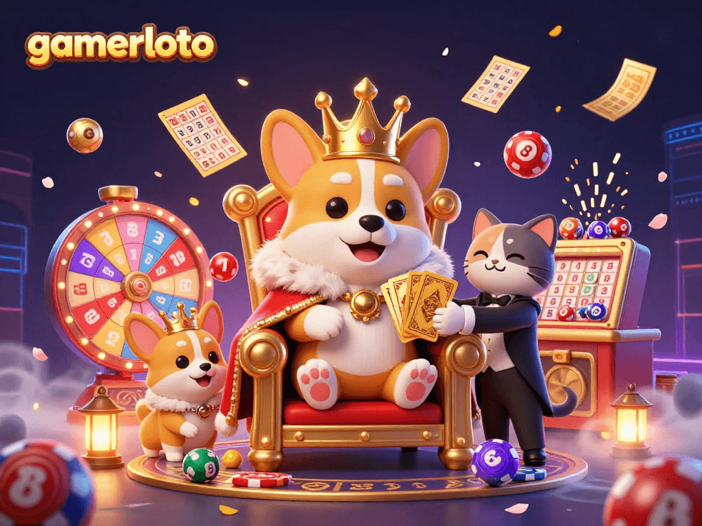 Experience gamerloto's thrilling lottery scene with vibrant characters and dynamic game elements.