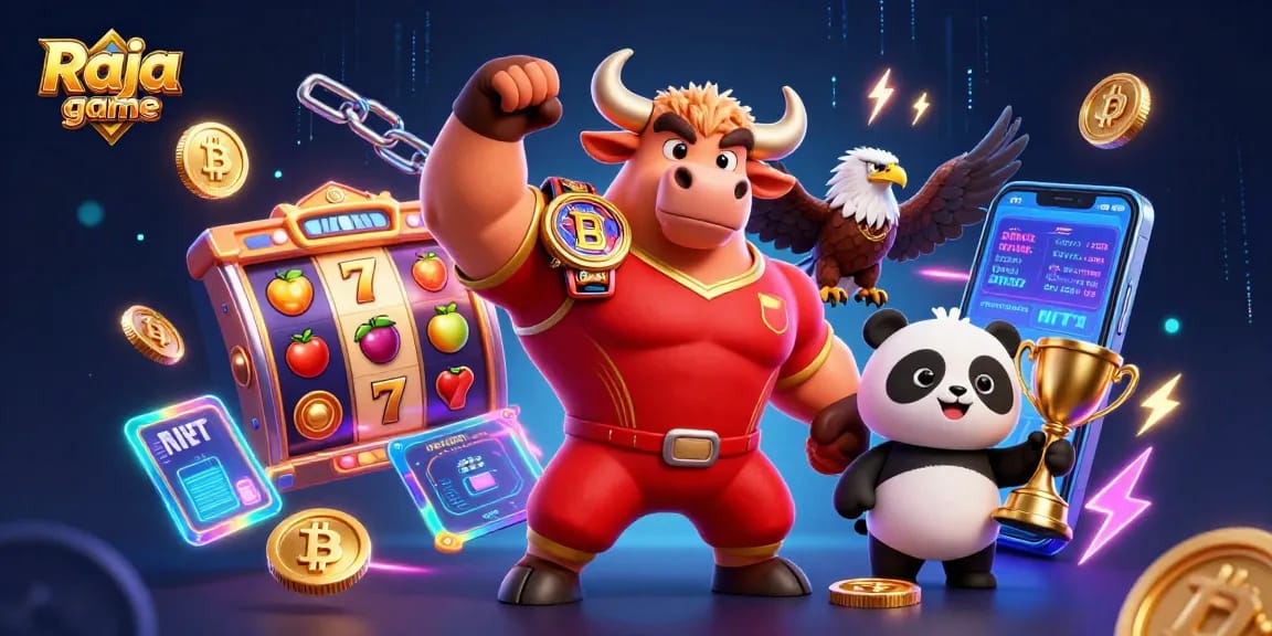 Engage in the thrill of Raja game with vibrant slot reels, jackpot counters, and exciting casino elements.