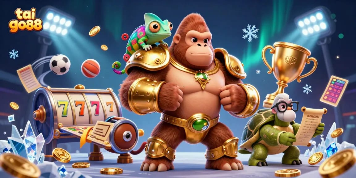 Join the excitement at tai go88 with a vibrant casino scene featuring animated characters and dynamic gaming elements.