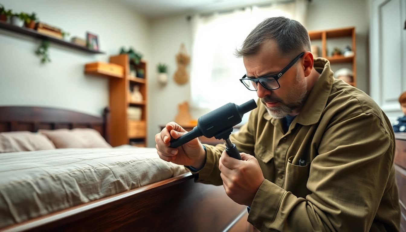 Technician provides bed bug pest control services in a home setting, showcasing expertise and attention to detail.