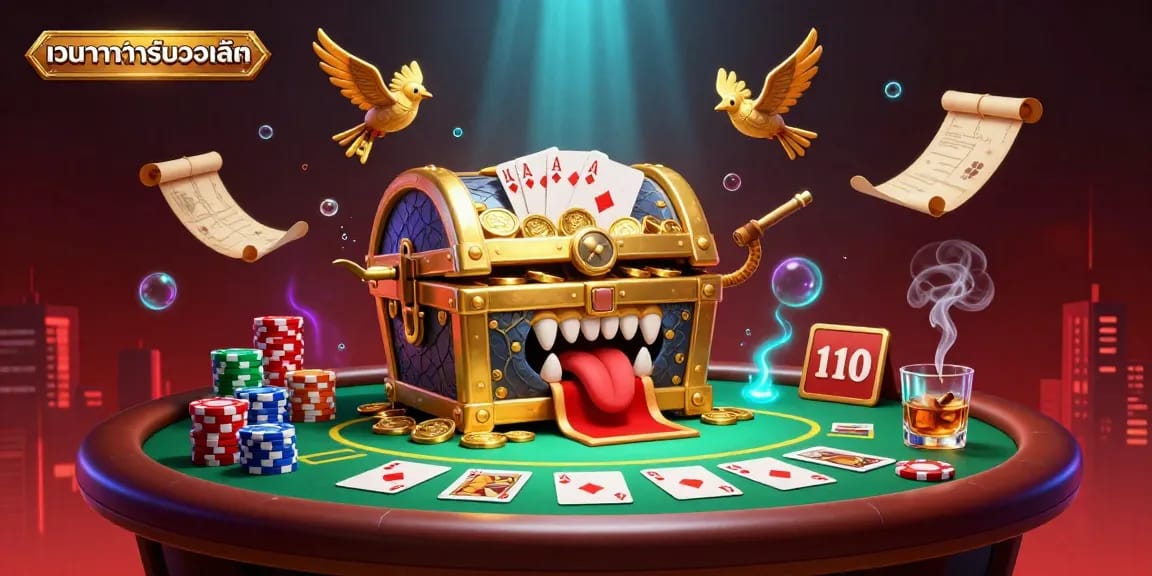 Engage with เว็บบาคาร่ารับวอเลท at a casino scene filled with vibrant poker action and golden treasures.