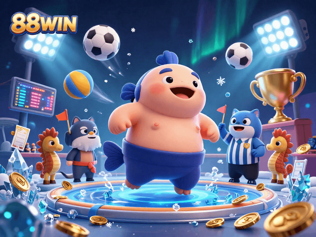 Experience thrilling gameplay at 88WIN with vibrant graphics featuring fun characters in a casino-themed illustration.
