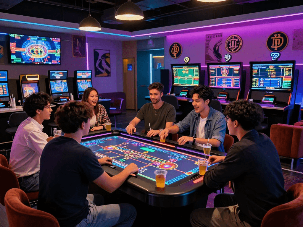 Exciting crypto casino gaming scene with players at a digital roulette table.