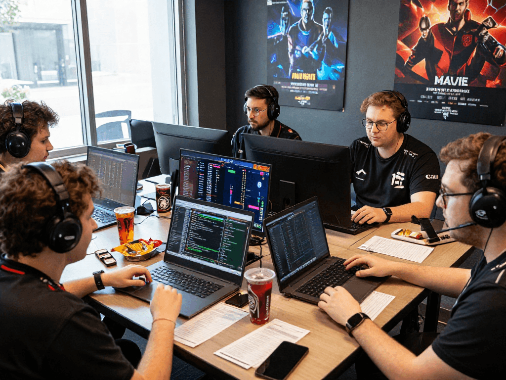Exciting esports betting scene during a live match with diverse bettors analyzing data, underlining the essence of 웹사이트 방문.
