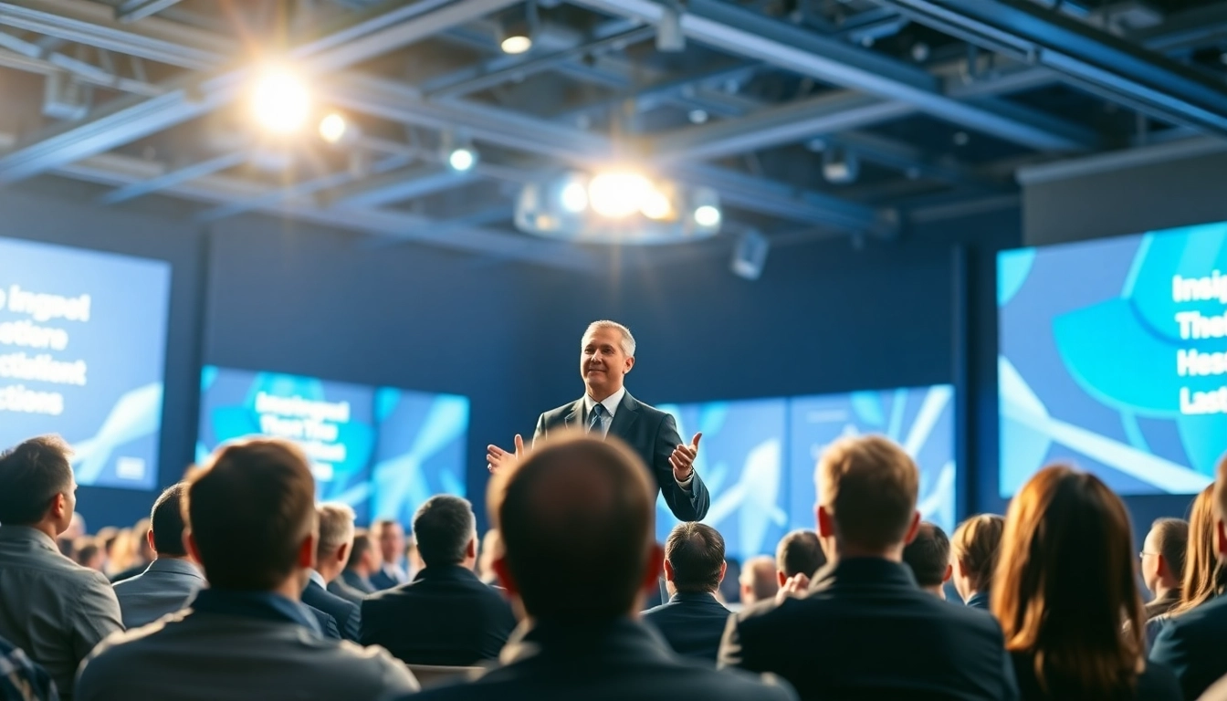 Keynote Speaker presenting at a corporate event, engaging the audience with a dynamic speech.