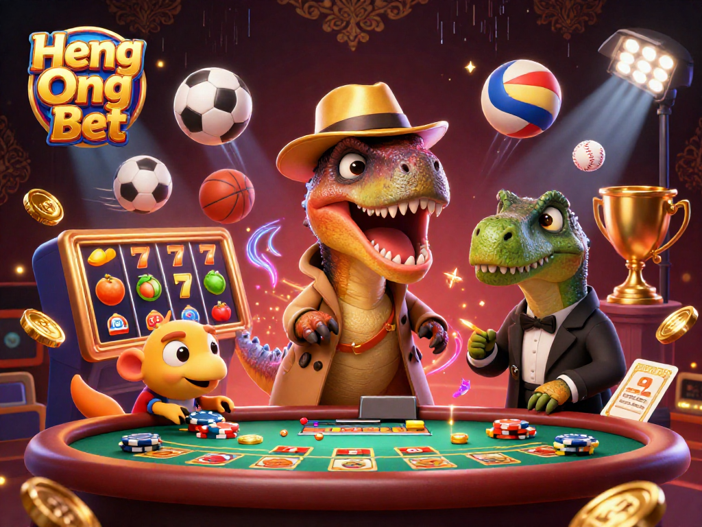 Engage in thrilling moments at Heng Ong Bet with unique casino characters and vibrant game elements.