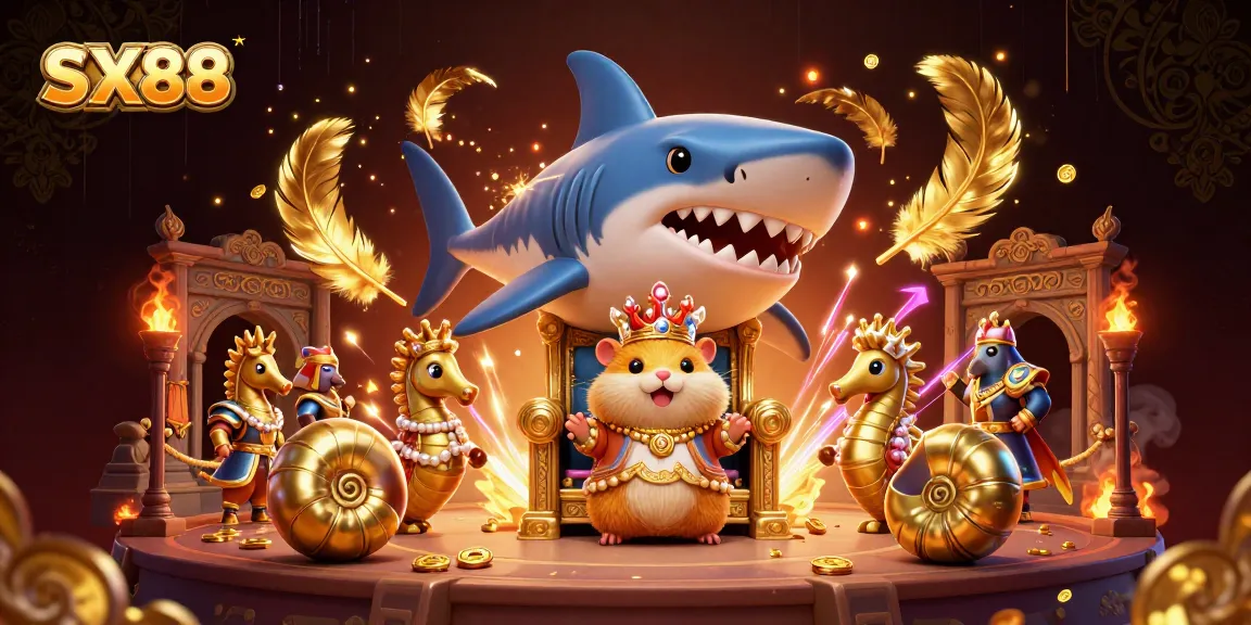 SX88 showcases a fierce golden hamster king in a dynamic casino scene with gambling elements.