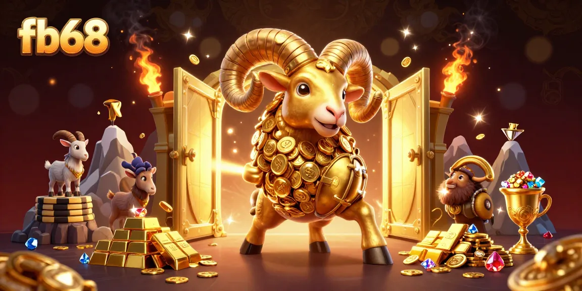 Win big at fb68 with a dynamic scene of a golden ram charging, symbolizing fortune and excitement.