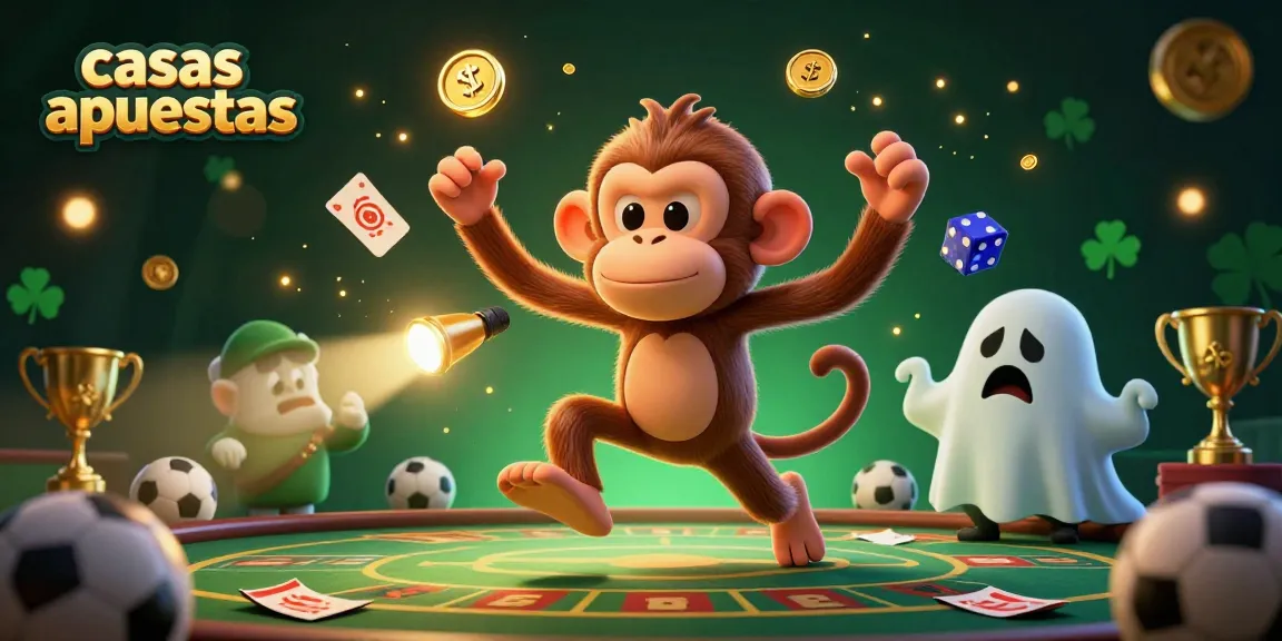 Accede a las emocionantes casas de apuestas deportivas mientras el monkey poltergeist juega con monedas doradas.