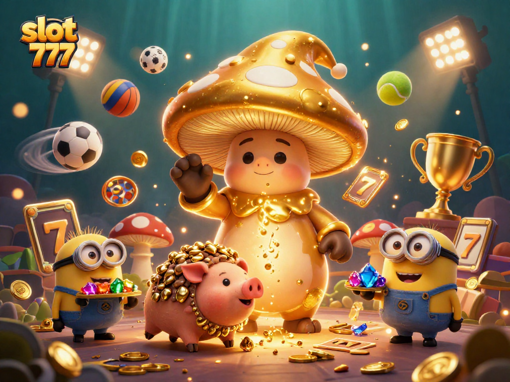 Win big with slot 777 in this vibrant 3D casino scene filled with magical characters and dynamic game elements.