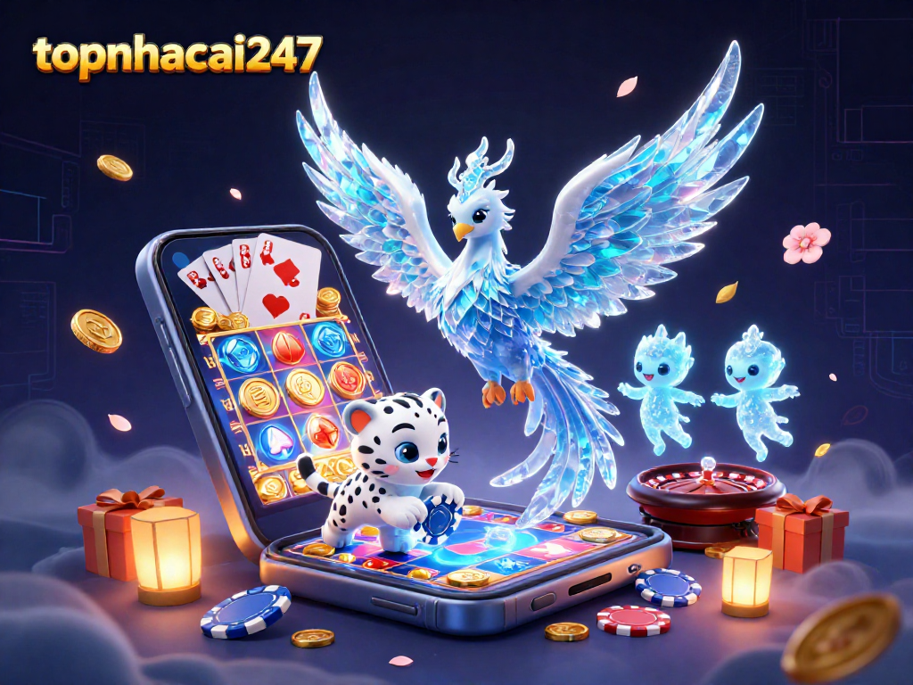 Experience thrilling gameplay at topnhacai247 with a vibrant casino-themed scene showcasing ice phoenix and gaming elements.