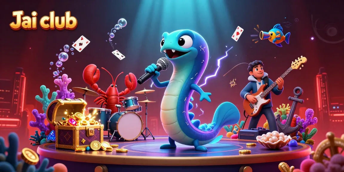 Engage in the vibrant underwater casino atmosphere at Jai club featuring a DJ electric eel and colorful gaming elements.