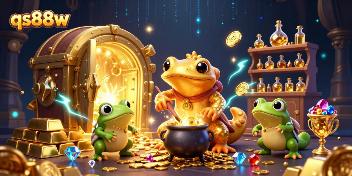 Experience the magic of winning gold coins with qs88w in a vibrant 3D illustration.
