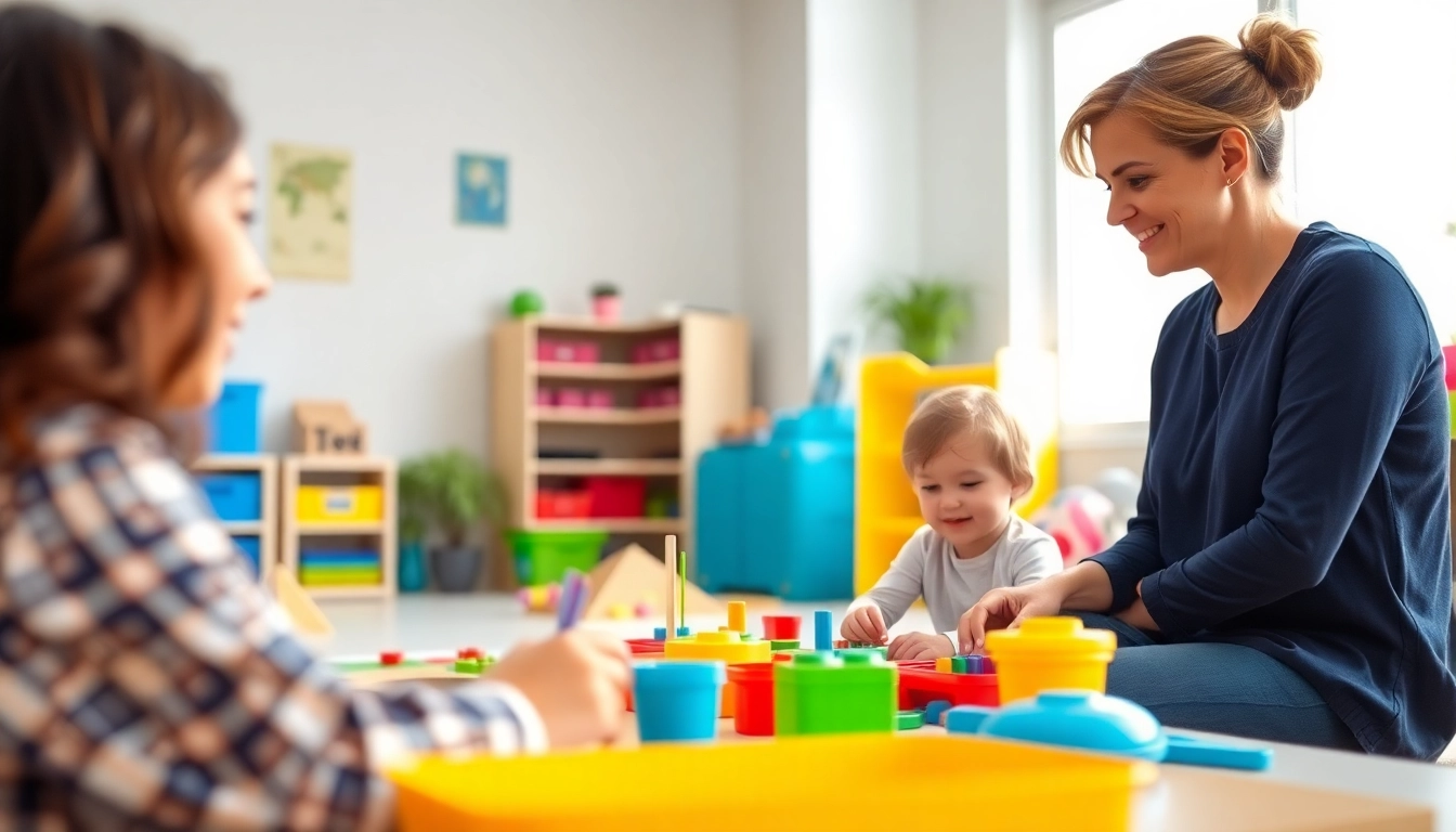 Child receiving ABA therapy in Troy, engaging with a therapist in a supportive environment filled with educational materials.