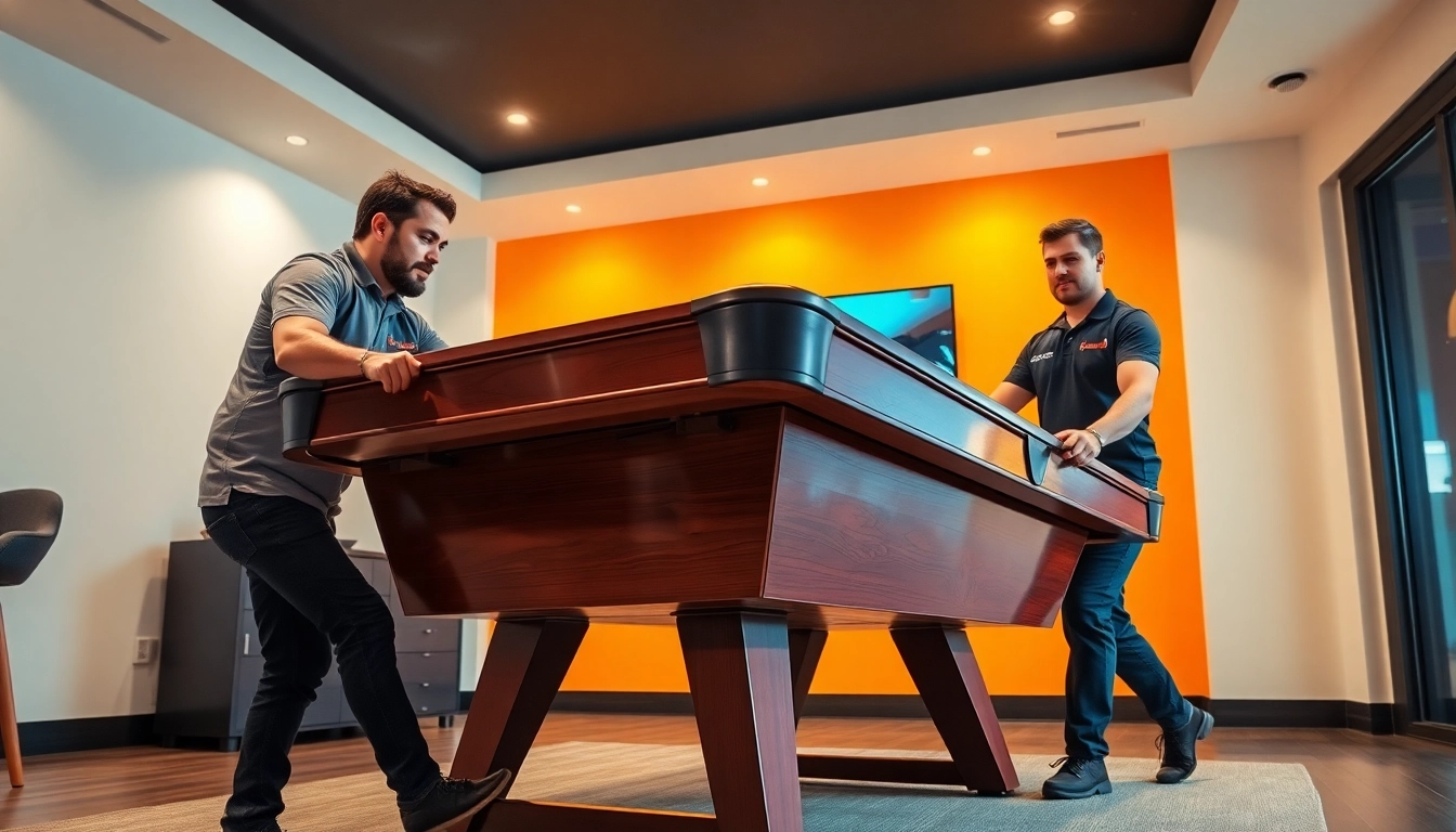Expert game table movers services ensuring safe disassembly and relocation of a pool table.