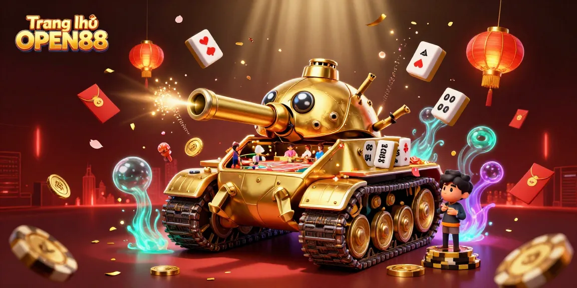 Engage with the thrilling world of Trang chủ OPEN88's miniature casino in a vibrant 3D illustration filled with gaming excitement.