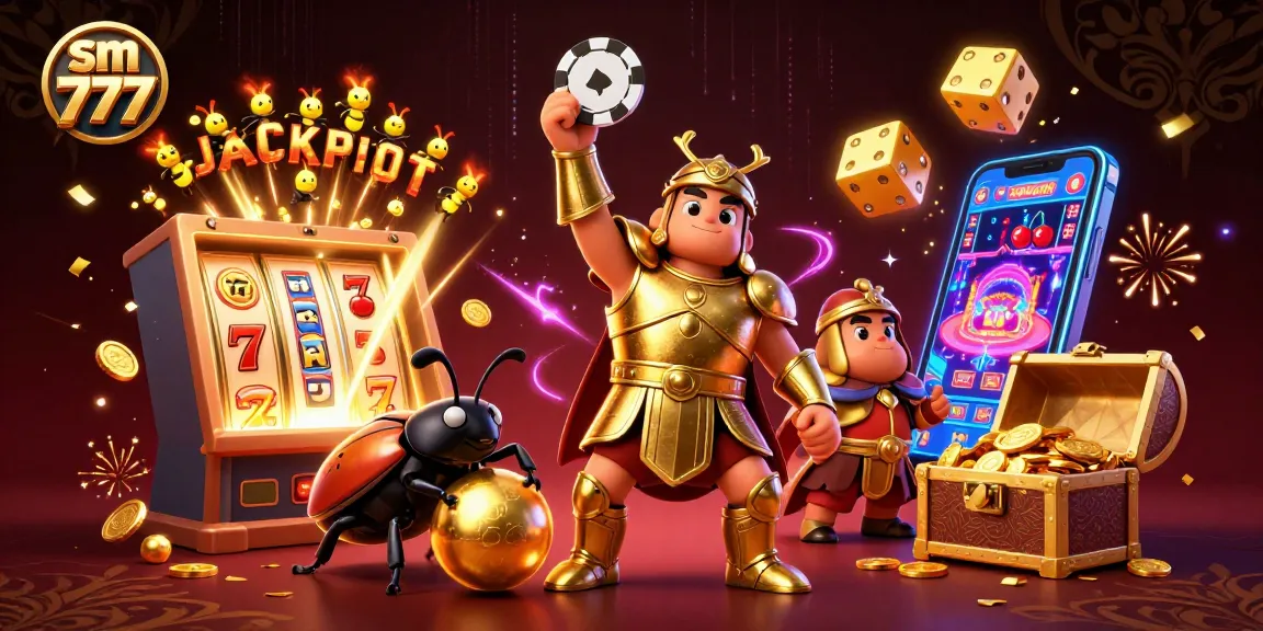 Experience the thrilling excitement of sm 777 as cartoon characters celebrate jackpots in a vibrant casino scene.