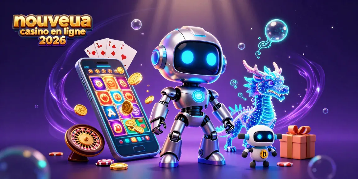 Jeu captivant sur un nouveau casino en ligne 2026 avec des robots et des dragons holographiques.