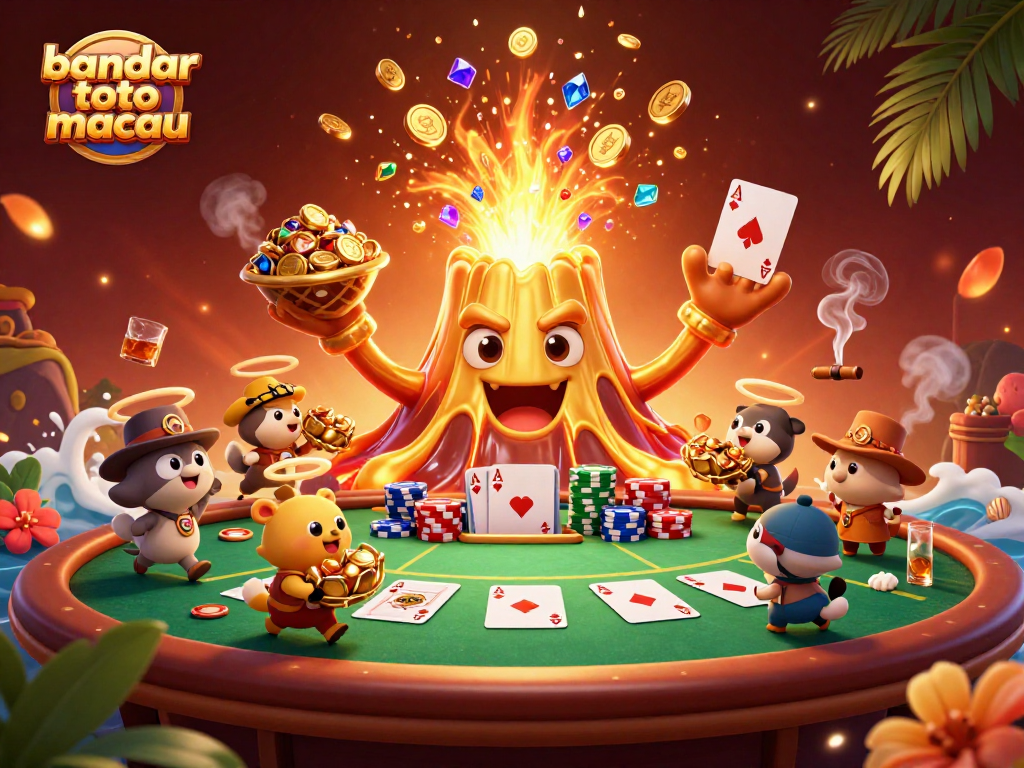 Discover the excitement of bandar toto macau with vibrant casino visuals featuring a golden volcano and poker chips.