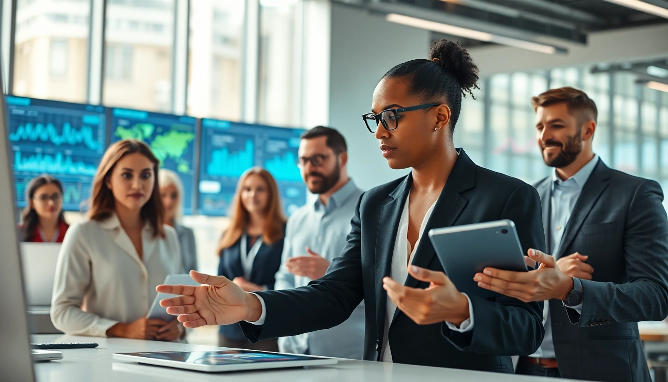 AI agents collaborating with humans in a modern office showcasing innovative technology.