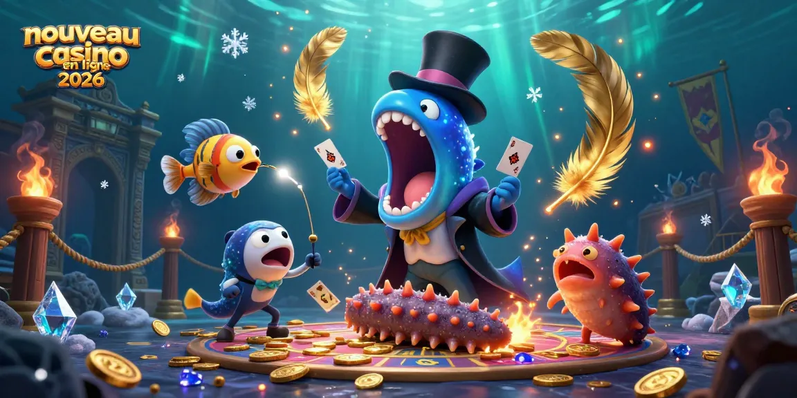 Illustration dynamique de la magie sous-marine pour le nouveau casino en ligne 2026 avec des personnages captivants et des éléments de jeu.
