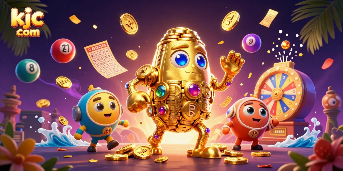 Experience exciting gameplay at kjc com with a dynamic scene of winning elements and colorful lottery balls.