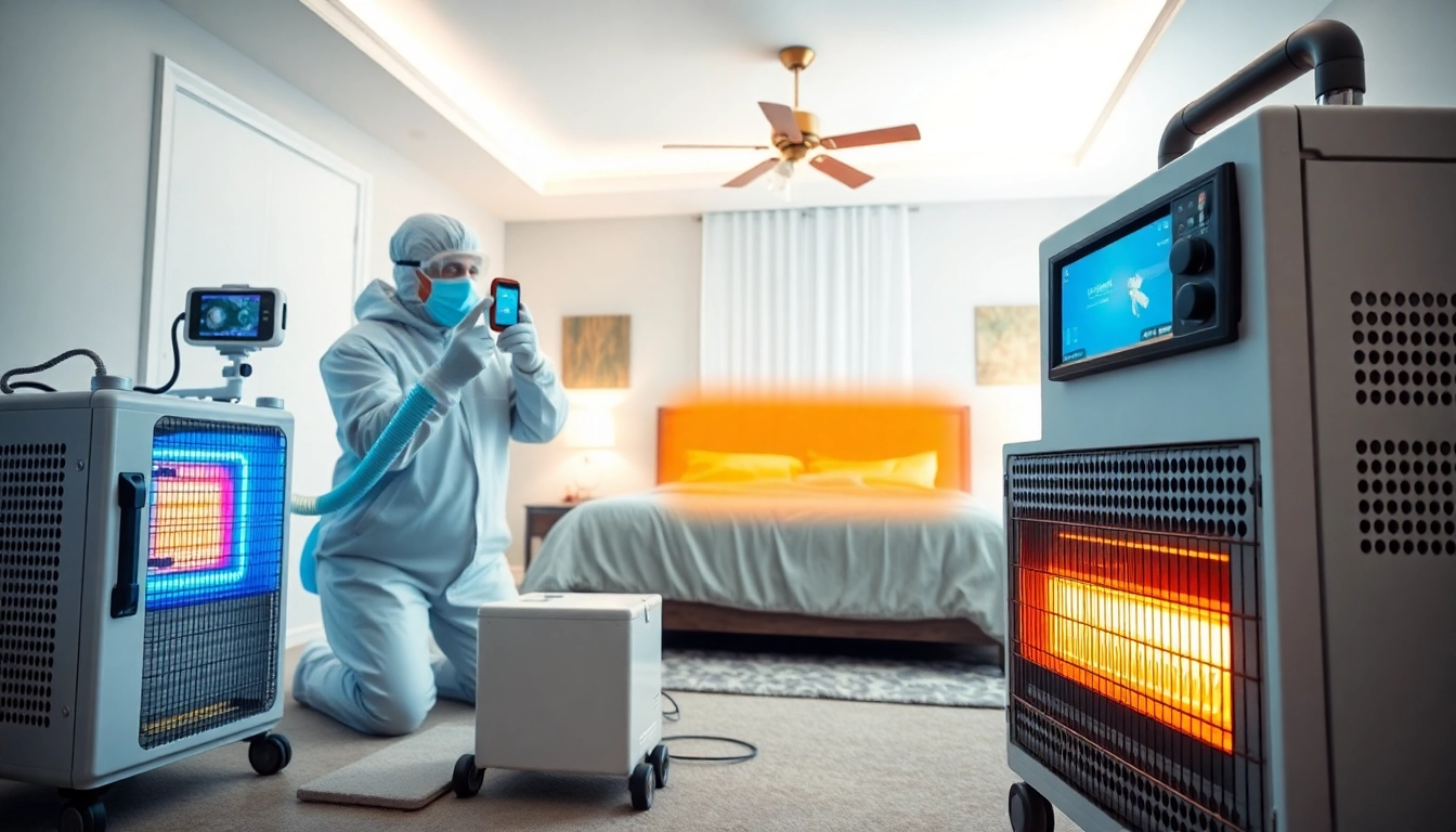 Experience effective bed bug heat treatment with advanced heating technology in a professional setting.