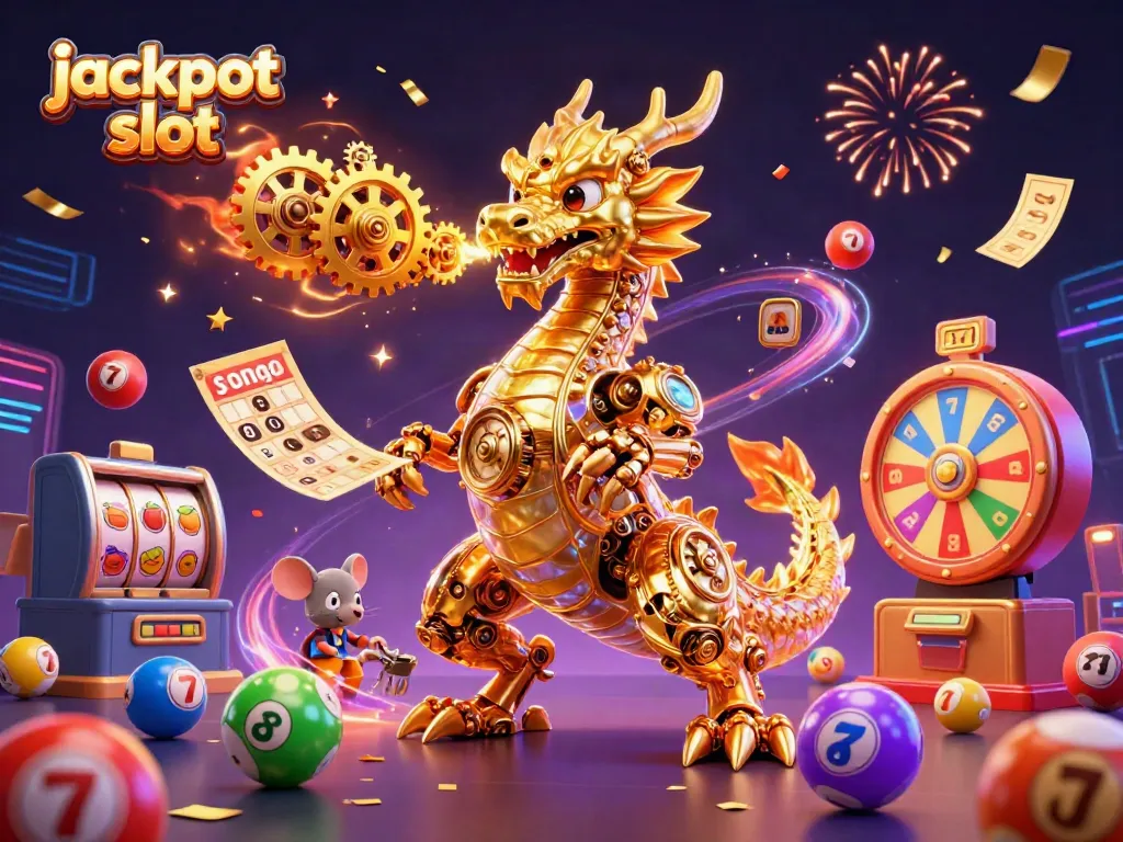 Experience the thrill of jackpot slots with stunning visuals of a golden dragon and vibrant gaming elements.