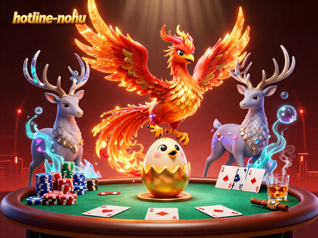 Engage with the thrilling hotline-nohu action at the casino featuring a vibrant poker scene with mythical elements.