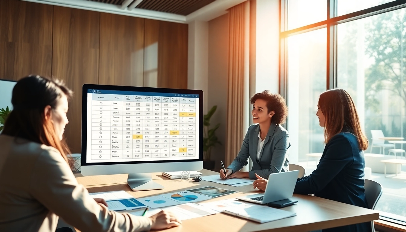 Create an efficient compliance matrix generator using software in a bright office setting.