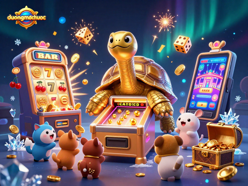 Engage in duongmatchuoc with a thrilling golden tortoise pinball game surrounded by vibrant gaming elements.
