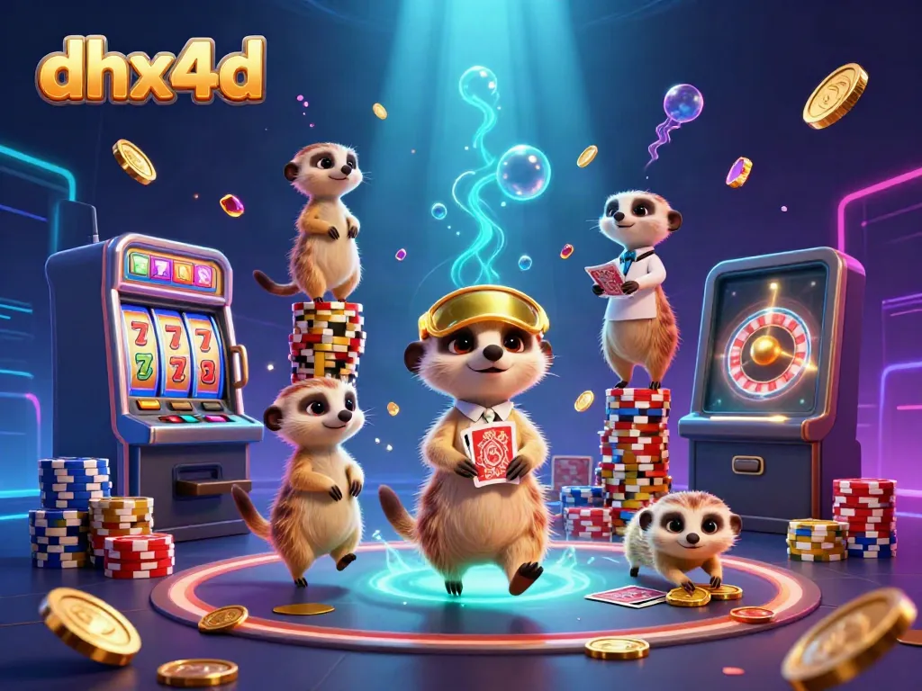 Meerkat bermain di kasino DHX4D dengan banyak koin emas dan grafik RTP yang menarik.