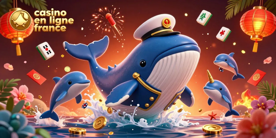 Visualisez le monde d'un casino en ligne en France avec une baleine enjouée, des dauphins et des jetons de poker.