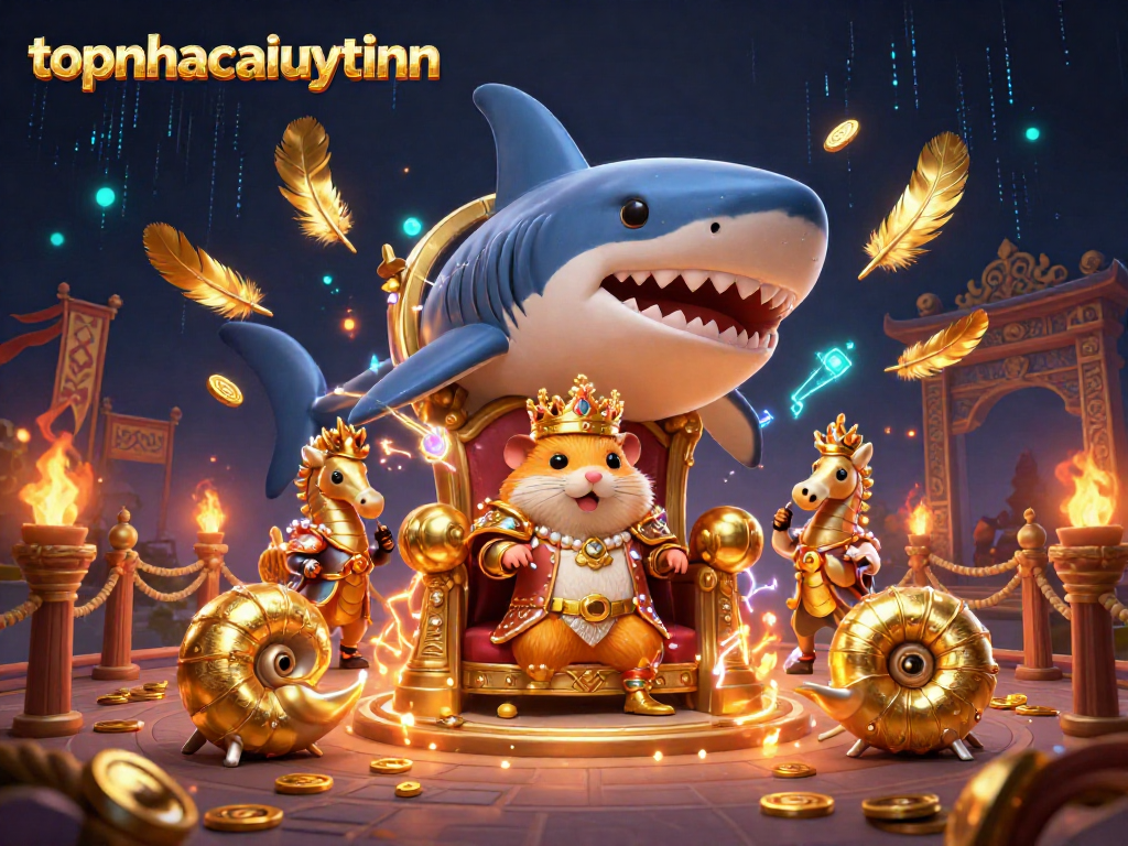Engage in exciting gameplay at topnhacaiuytinn with the fierce golden hamster king amidst a vibrant casino arena.