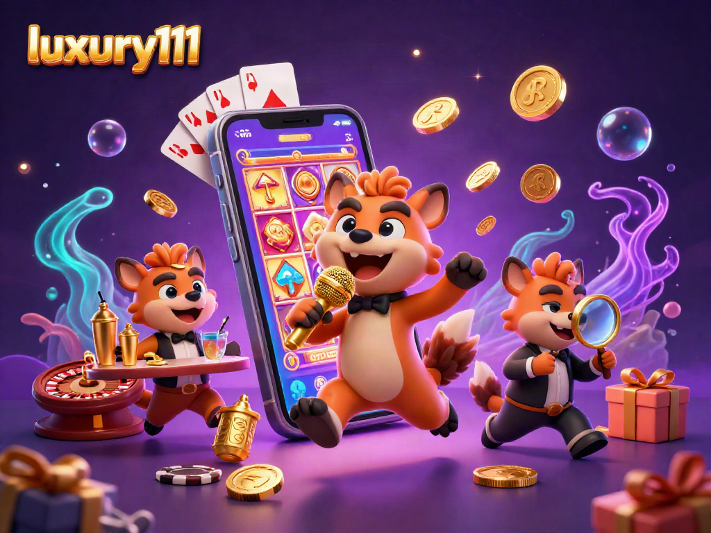 Engage with luxury111 at a vibrant casino scene featuring animated hyenas and dynamic gaming elements.