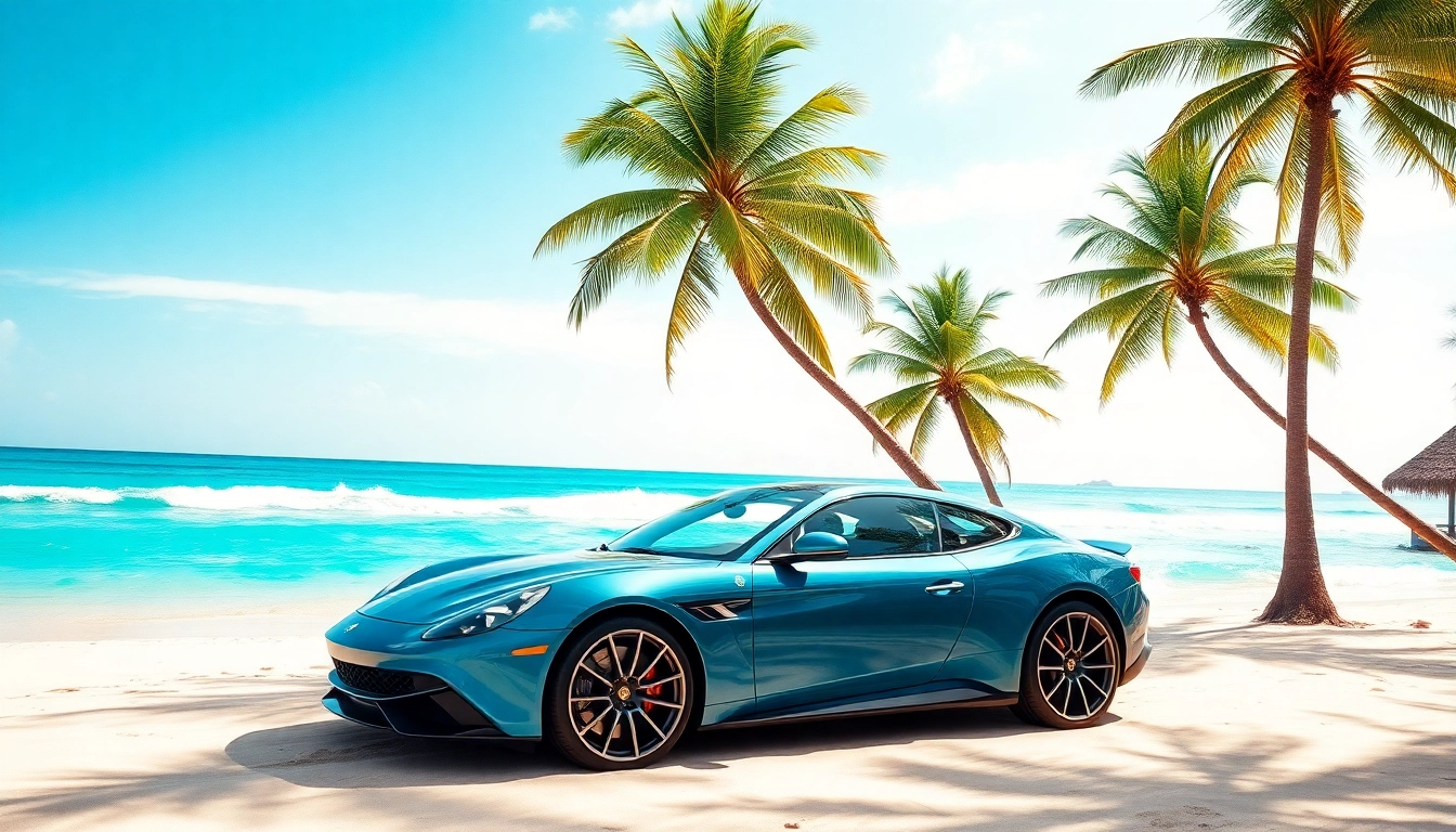 Experience the best car rental saint barth with a luxurious vehicle on a tropical beach.