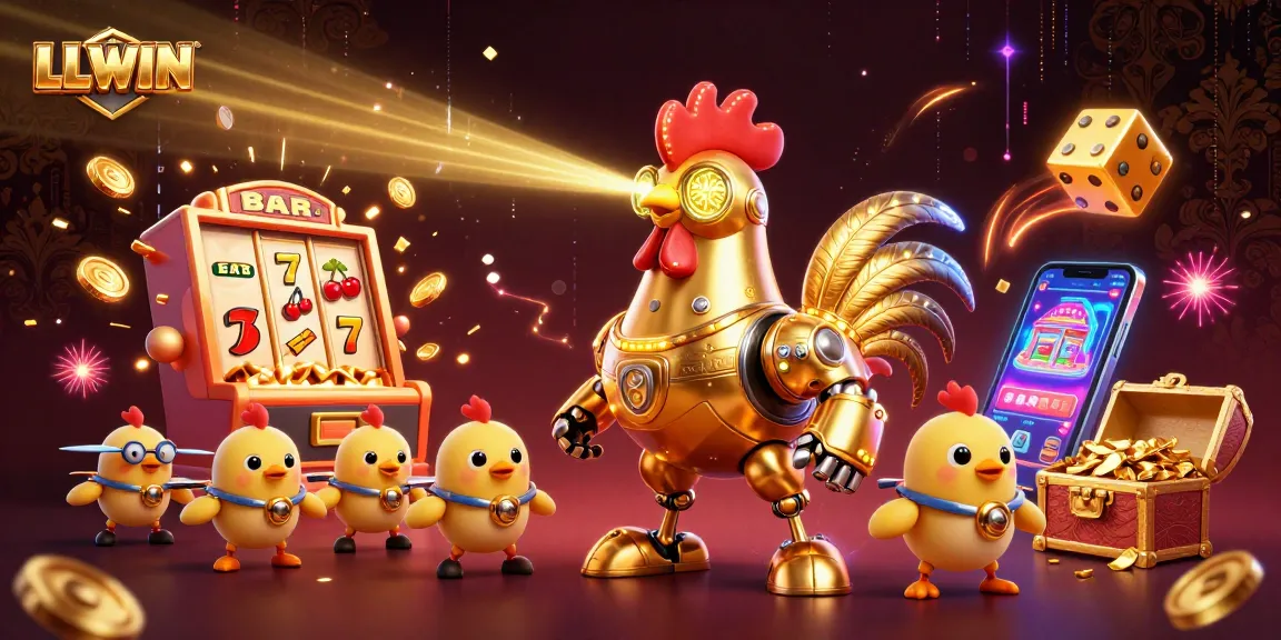 Engage with LLWIN's exciting casino features through this dynamic illustration showcasing unique 3D elements.