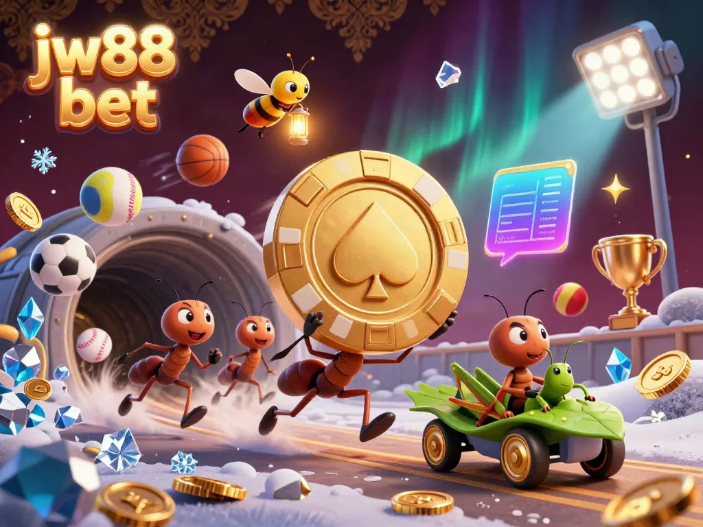 Experience thrilling action as ants embark on a heist with a giant poker chip at jw88 bet casino.