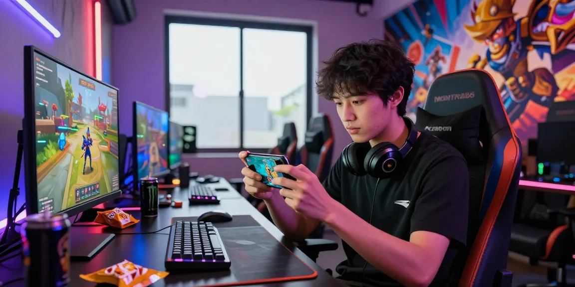 Player immersed in MANTRA88 mobile gaming experience with vibrant graphics in a dynamic setting.