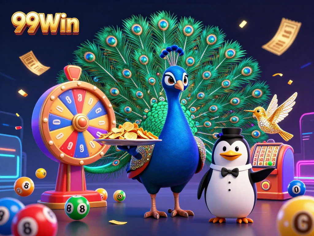 Win exciting rewards with 99Win in this vibrant gambling scene filled with dynamic lottery elements.