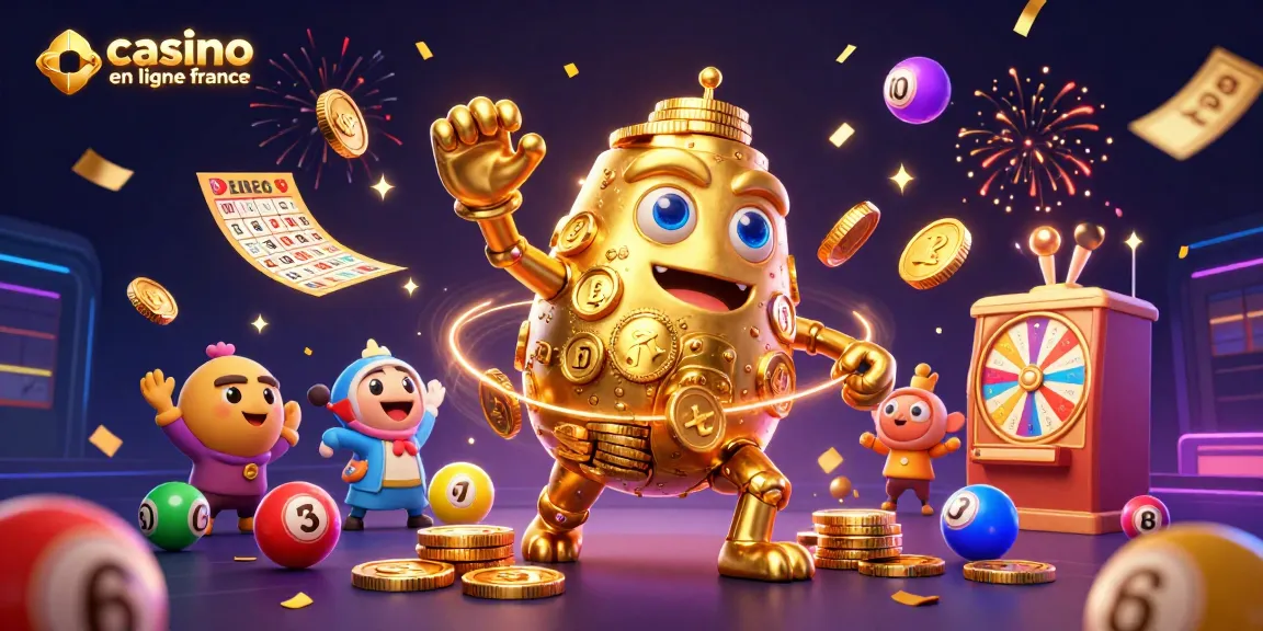 Profitez des jeux sur les casinos en ligne en France avec un golem d'or et des éléments de loterie animés.