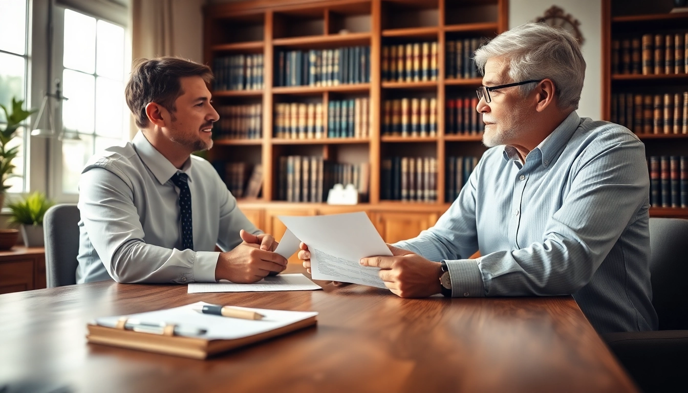 An attorney advising a client on the Enduring Guardian legal process in a cozy office.