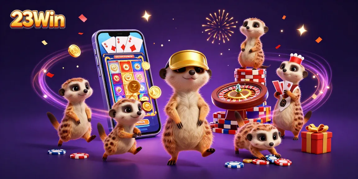 Experience the dynamic thrill of 23Win as meerkats operate a lively casino scene full of games and excitement.