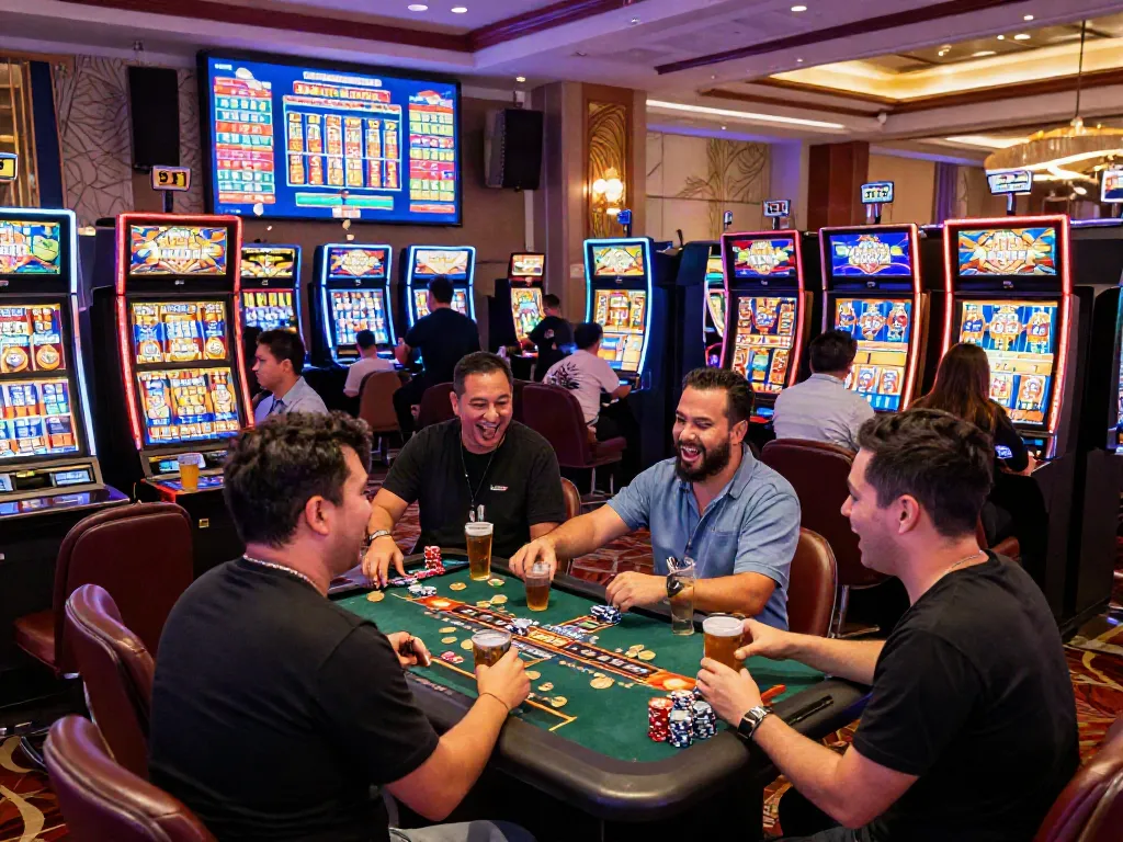 Players enjoying the excitement of a slot gacor machine in a vibrant casino atmosphere.
